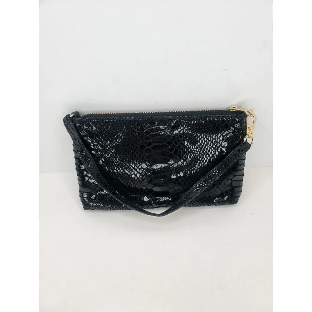 Michael Kors Small Purse Snake Style Bag Black‎ Patent Leather Zip Handbag